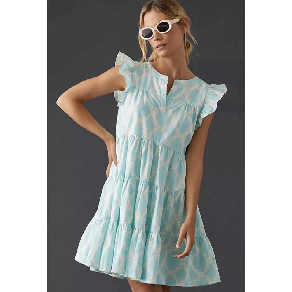 Roller Rabbit Tezza Pippa dress a blue & white patterned cotton poplin Sz-M 178$